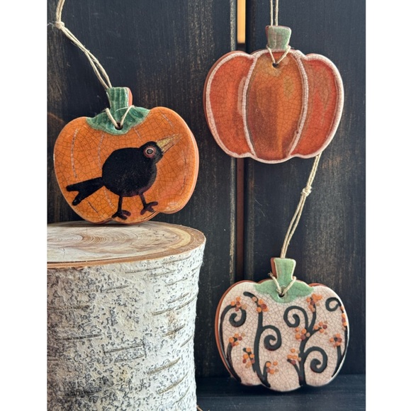 Redware Fall Pumpkin Ornament Set - Picture 1 of 8